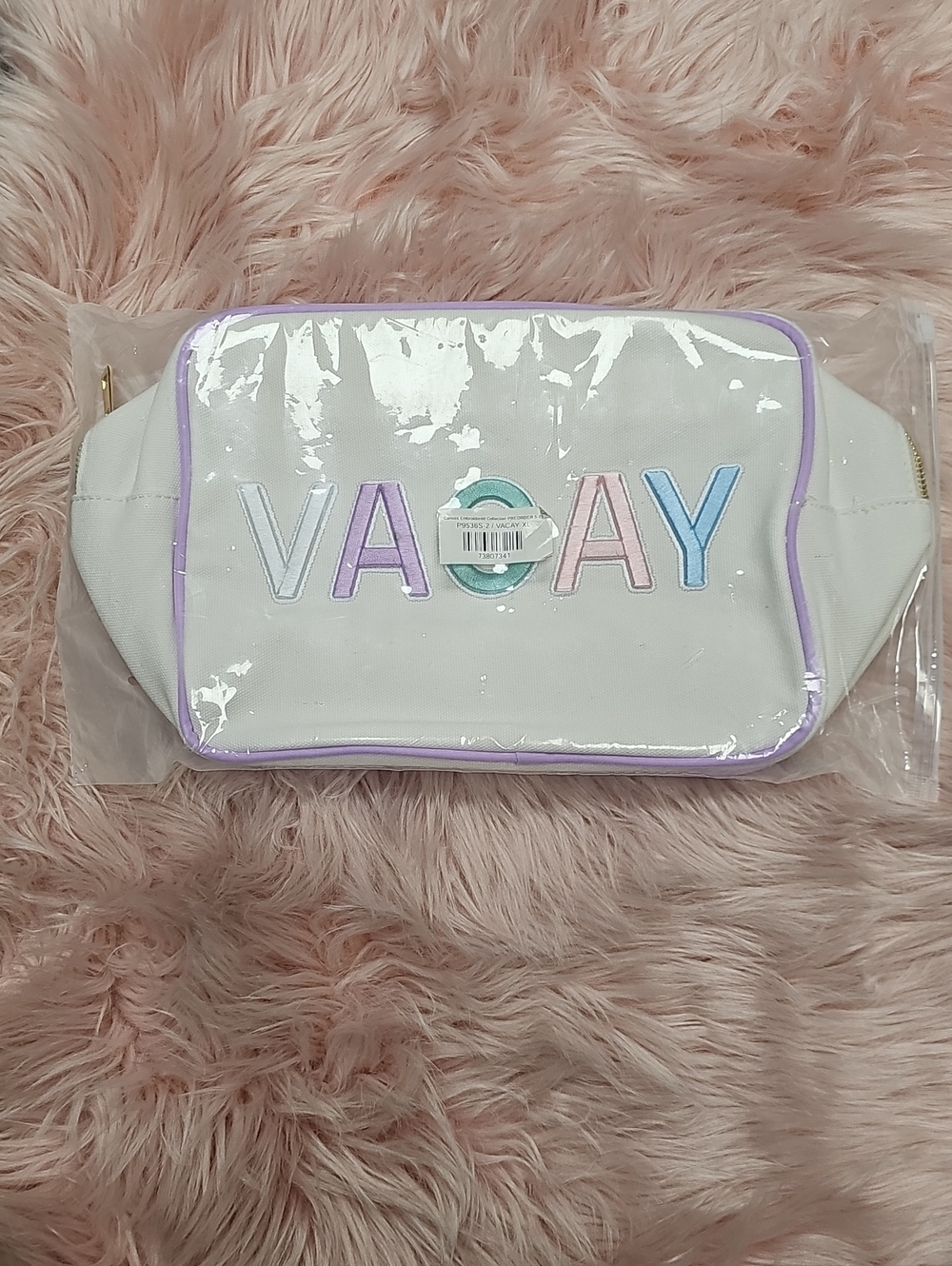 White 'VACAY' Canvas  Bag with Pastel Trim